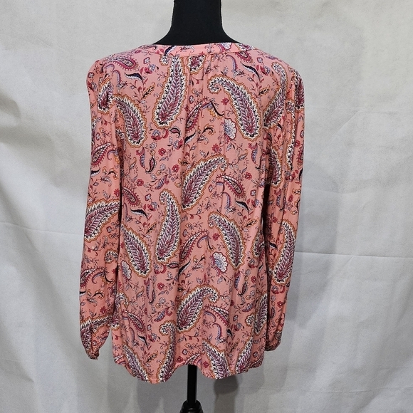 Talbots 100% Rayon V-neck Paisley Peasant Top Pink Blue Size XL - Picture 5 of 8